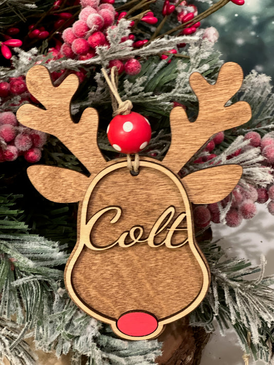 Santa's Reindeer Custom Name Ornament
